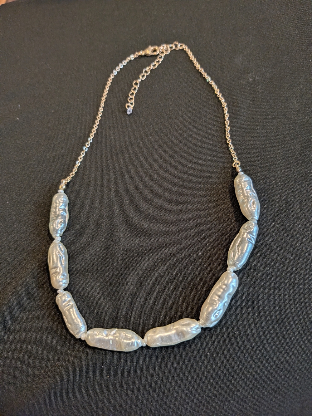 Gold Tone Chain Necklace White Biwa Cultured Pearl